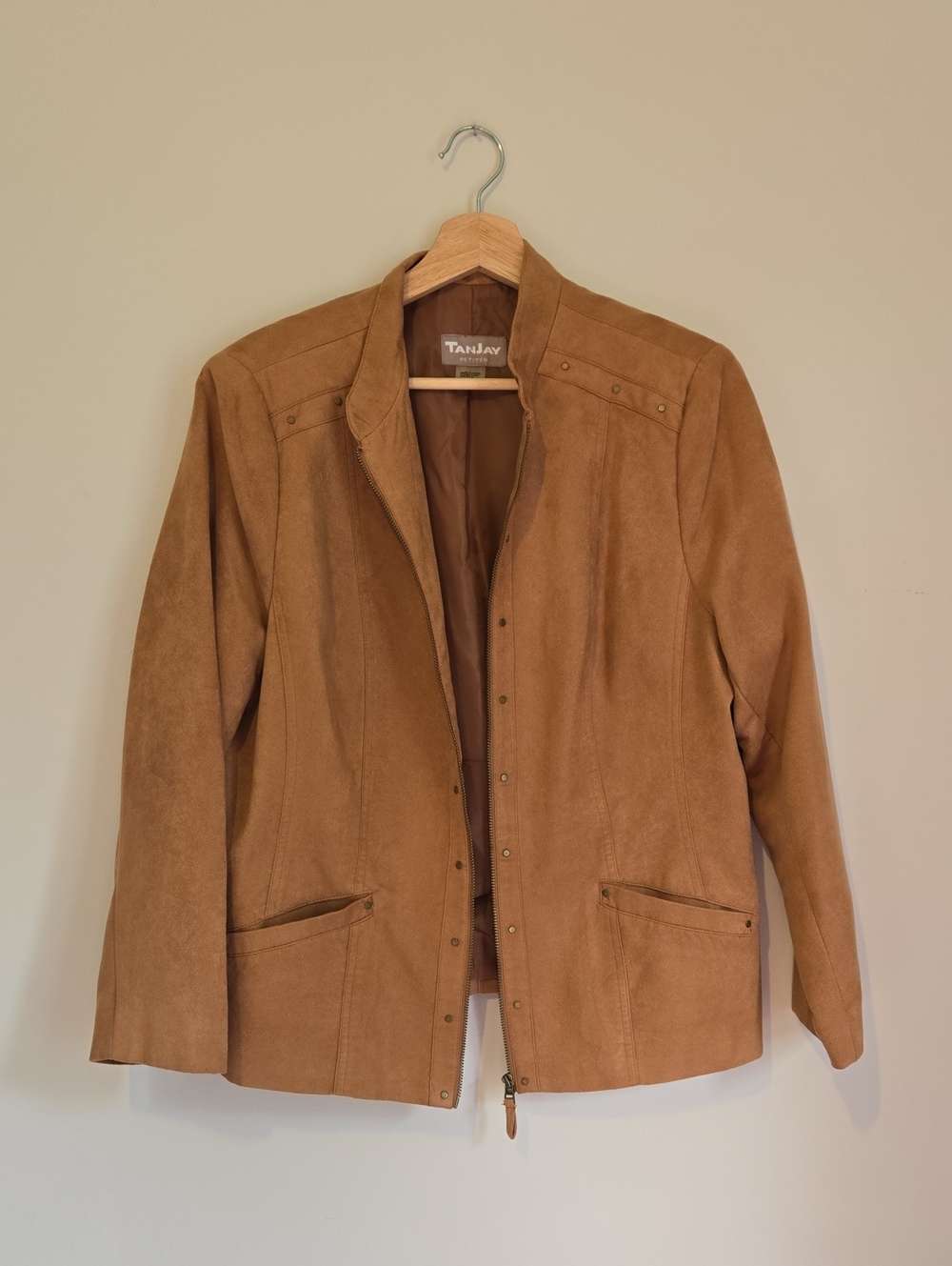 TanJay Women's Camel Faux Suede Zip Front Jacket 16 Petite